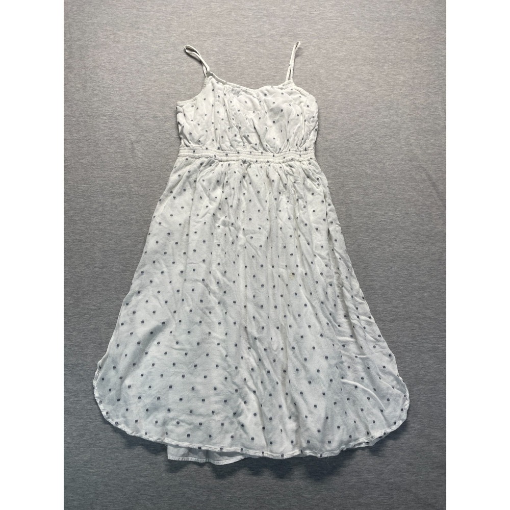 LOFT Camisole Midi Dress Womens Medium White Polka Dot Smocked Spaghetti Straps